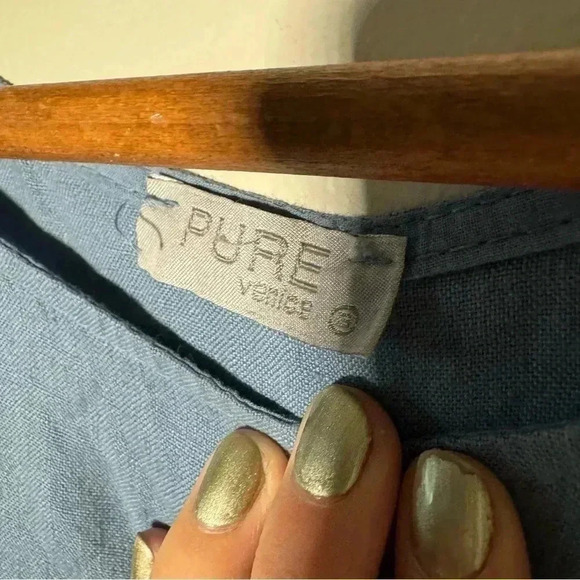 Italian linen boho artsy ocean blue boho dress  with wooden buttons S - Picture 6 of 6